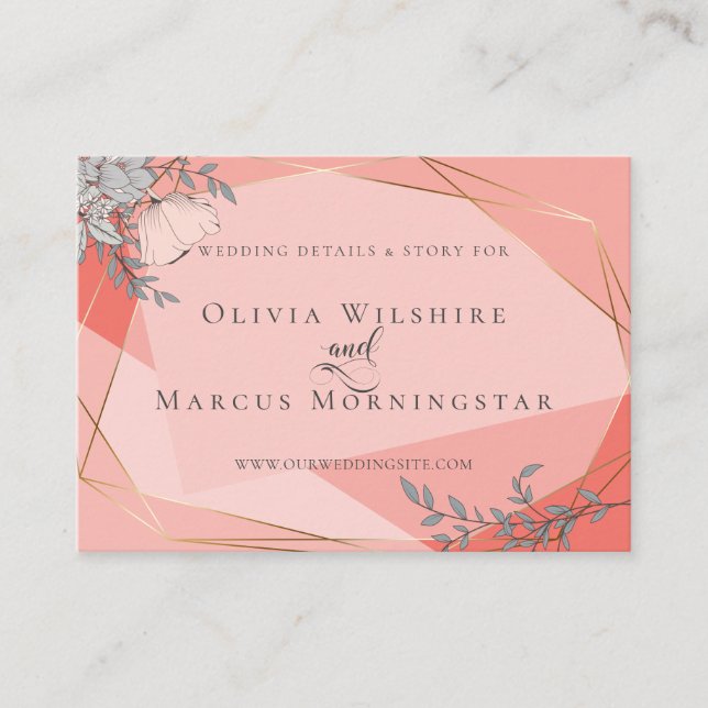 Tarjeta web del boda | Marco dorado de floral de c (Anverso)