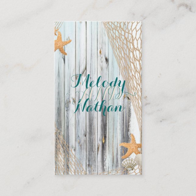 Tarjeta web del Boda Rustic Beach Starfish Boda (Anverso)