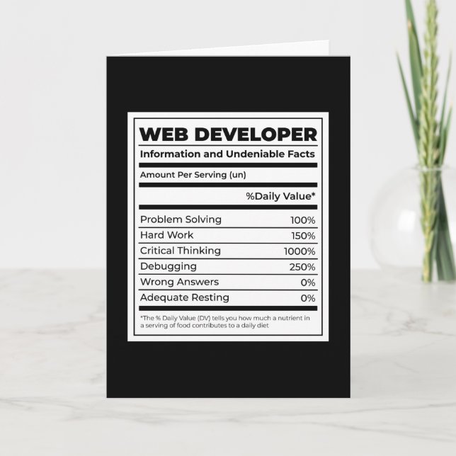 Tarjeta Web Developer Gracioso regalo neutritunal (Anverso)