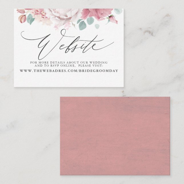 Tarjeta web Dusty Rosa Floral Boda (Anverso / Reverso)