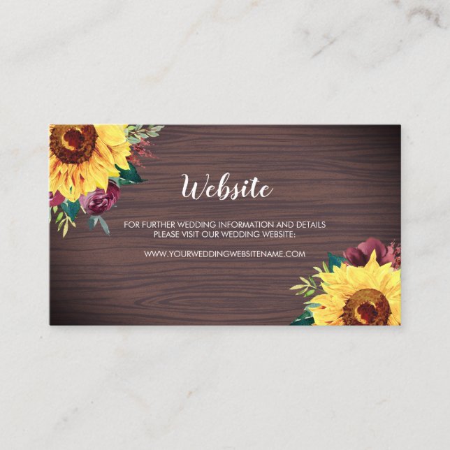 Tarjeta web Sunflowers Burgundy Rosa Wood Boda (Anverso)