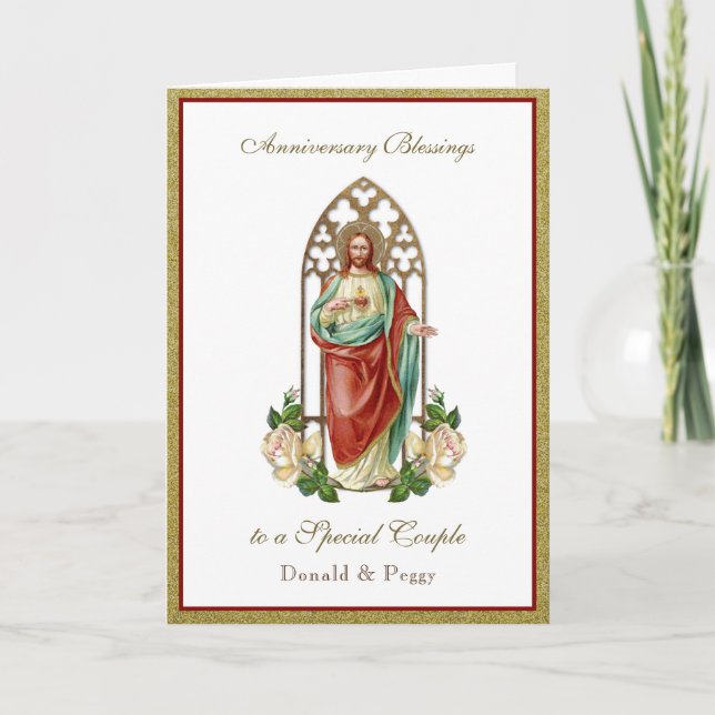 Tarjeta Wedding Anniversary Religious Sacred Heart Jesus (Anverso)