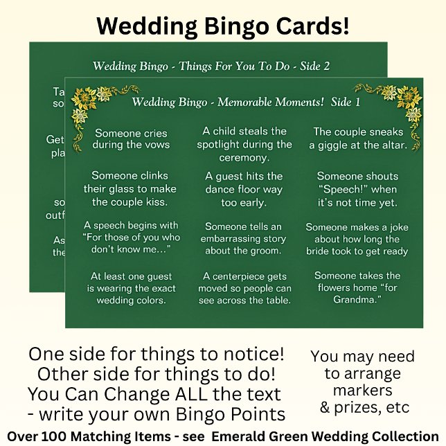 Tarjeta Wedding BINGO!  Game for Guests Emerald Green (Subido por el creador)