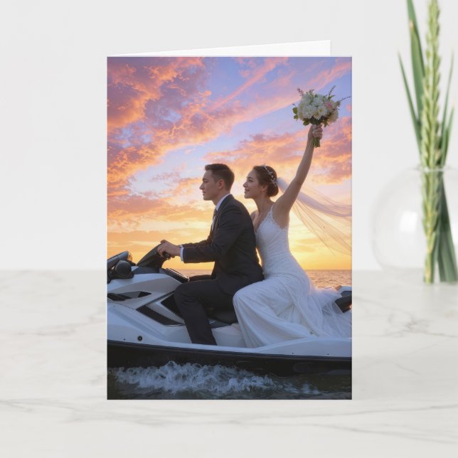Tarjeta Wedding Bride and Groom on a Jet Ski (Anverso)