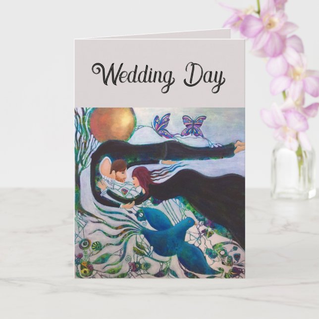 Tarjeta Wedding Day Couple in Love Whimsical Art  (Orquídea)