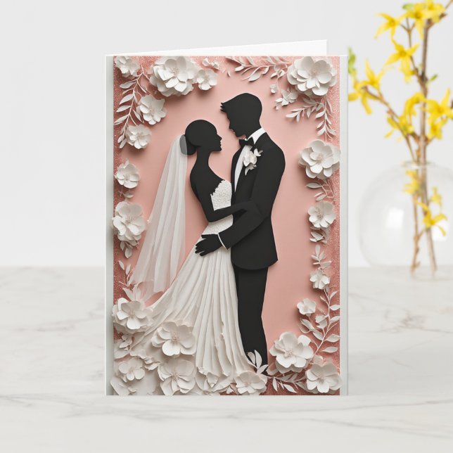 Tarjeta Wedding Floral Frame With Bride And Groom (flor amarilla)