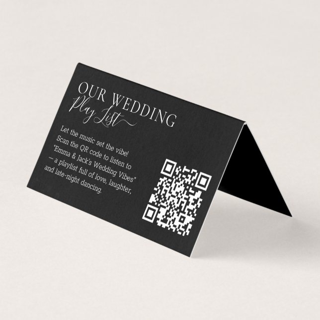 Tarjeta Wedding Formal Black QR Code Playlist (Anverso)