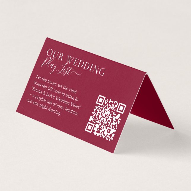 Tarjeta Wedding Formal Burgundy QR Code Playlist (Anverso)