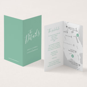 Tarjeta Wedding guest schedule map green enclosure cards