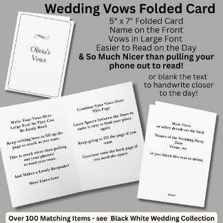 Tarjeta Wedding Vows Folded Card Black White