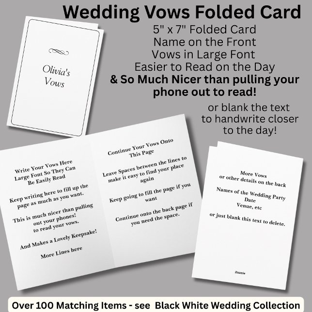 Tarjeta Wedding Vows Folded Card Black White (Subido por el creador)