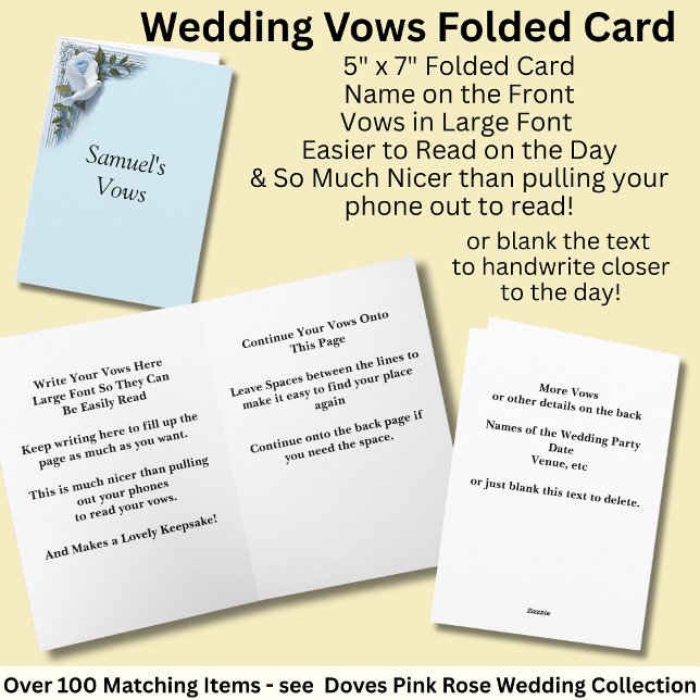 Tarjeta Wedding Vows Folded Card Blue Roses & Doves (Subido por el creador)