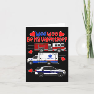 Tarjeta Wee Woo Sé Mi San Valentín Camión de Bomberos Ambu