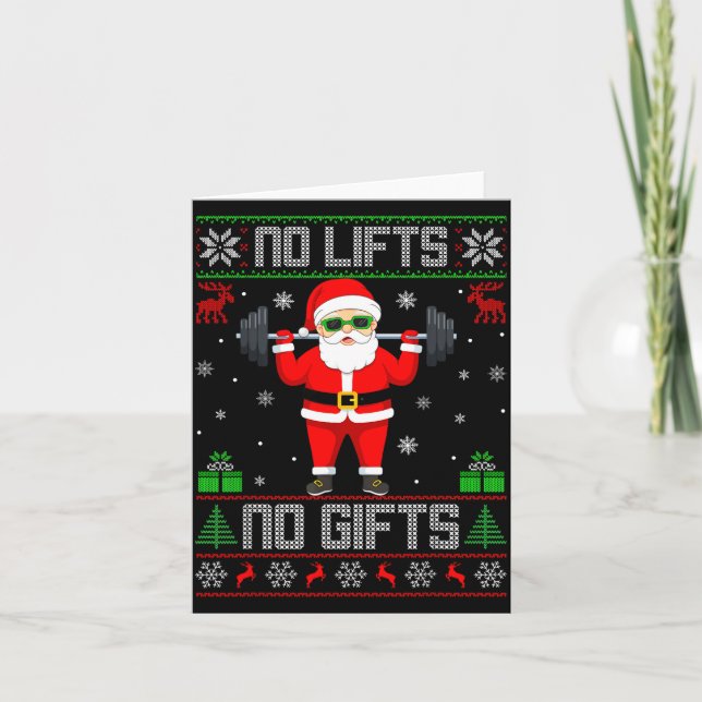 Tarjeta Weightlifting Workout Gym Santa Christmas Ugly Swe (Anverso)