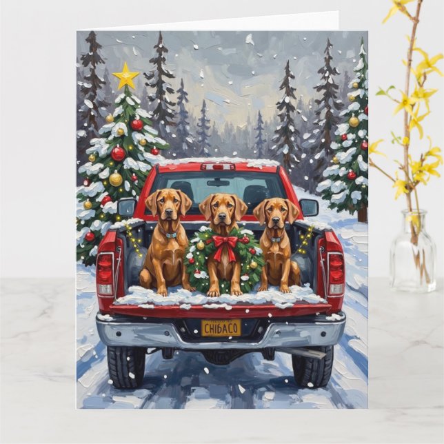 Tarjeta Weimaraner Christmas Red Truck Holiday (flor amarilla)
