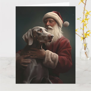 Tarjeta Weimaraner con Santa Claus Navideño Festivo