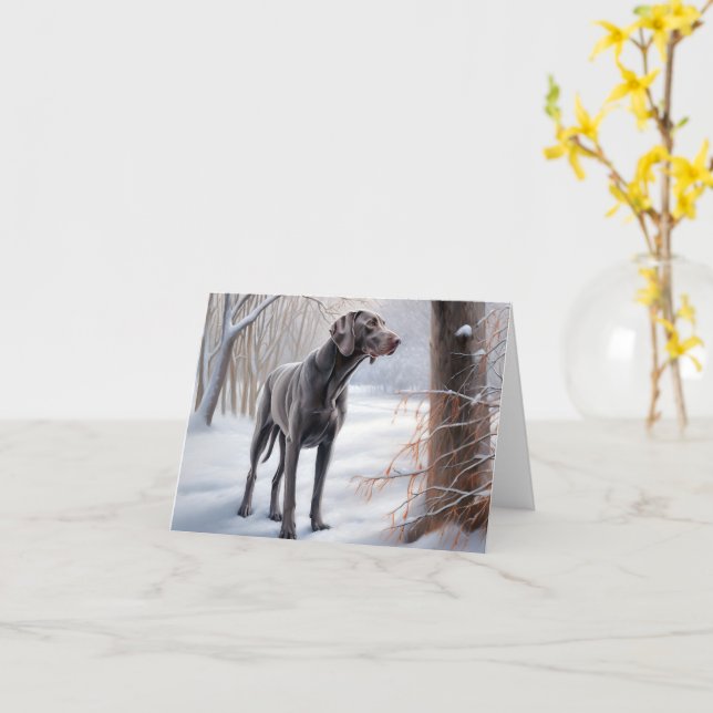 Tarjeta Weimaraner Deja Que Nieva A Navidades (flor amarilla)