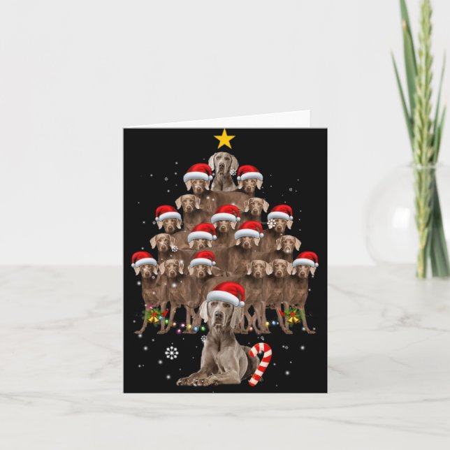 Tarjeta Weimaraner Dog Christmas Tree Lights Santa Hat Xma (Anverso)