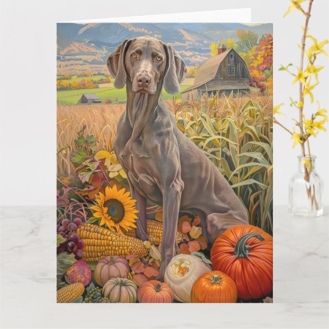 Tarjeta Weimaraner Dog otoño Harvest Acción de Gracias (flor amarilla)