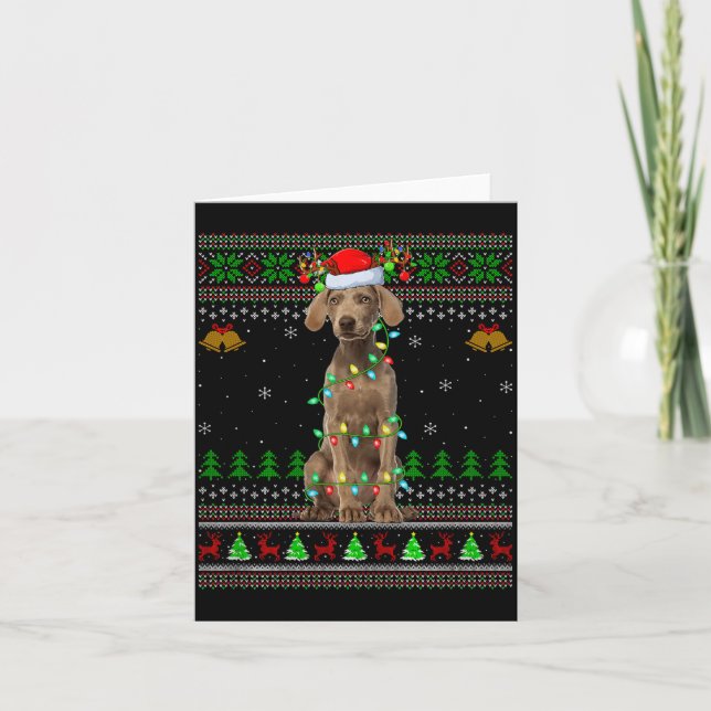 Tarjeta Weimaraner Dog Ugly Christmas Sweaters Holiday San (Anverso)