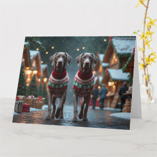 Tarjeta Weimaraner Dogs Navidades Vacaciones de Nieve