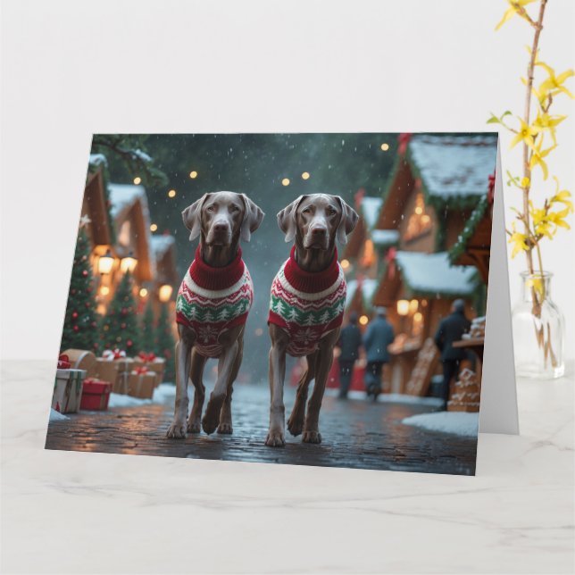 Tarjeta Weimaraner Dogs Navidades Vacaciones de Nieve (flor amarilla)