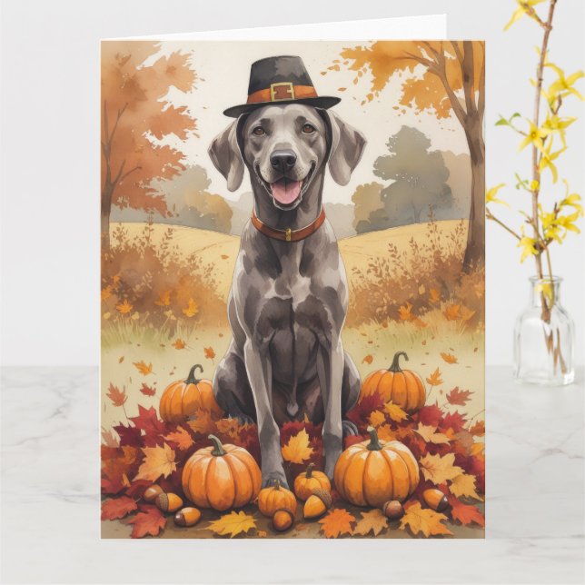 Tarjeta Weimaraner En Otoño Deja El Arte De Acción De Grac (flor amarilla)
