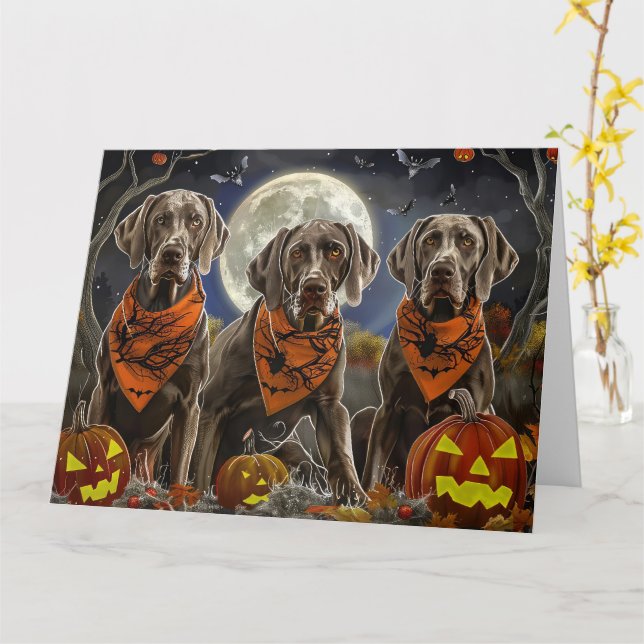 Tarjeta Weimaraner Halloween Espeluznante  (flor amarilla)