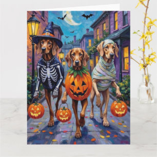 Tarjeta Weimaraner pidiendo dulces con disfraces de Hallow