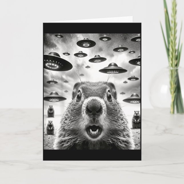 Tarjeta Weird Groundhogs Selfie With Alien Ufo Funny Groun (Anverso)