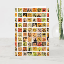 Tarjeta Weird Strange Cartoon Faces Color Squares Greeting