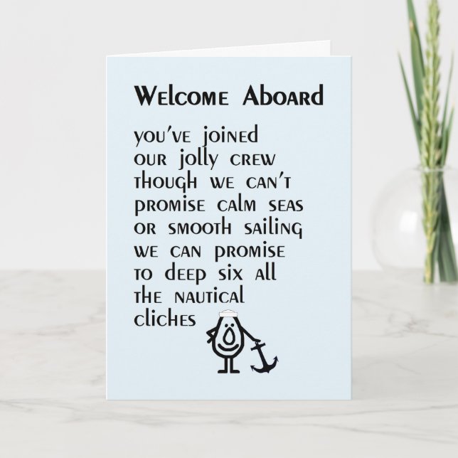 Tarjeta Welcome Aboard - un poema divertido para tu nuevo  (Anverso)