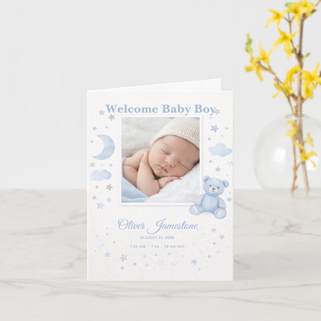 Tarjeta Welcome Baby Birth Announcement Photo Card (flor amarilla)
