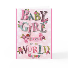 Welcome Baby Girl, geboortekaart,dubbele wenskaart