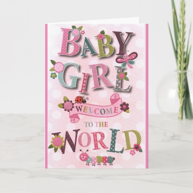 Tarjeta Welcome Baby Girl, geboortekaart,dubbele wenskaart (Anverso)