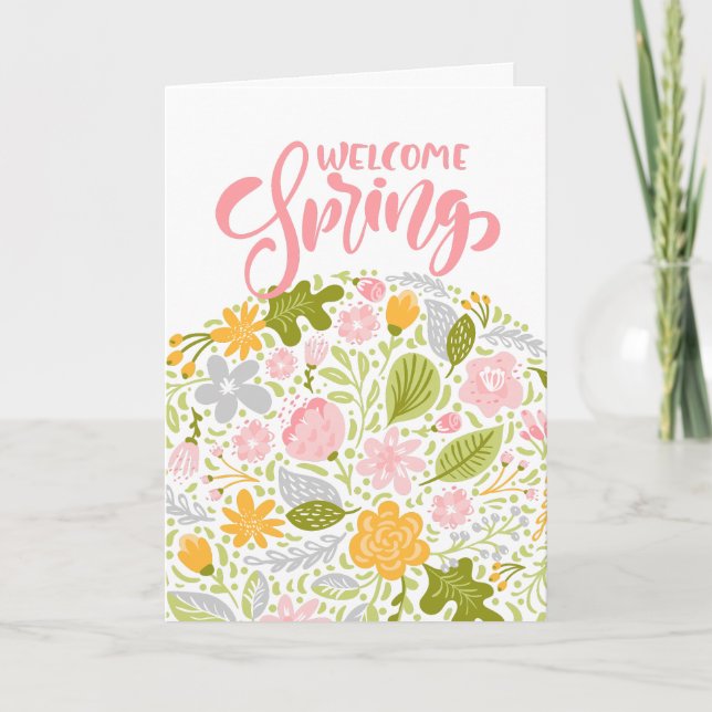 Tarjeta Welcome Spring Greeting Card Floral Arrangement (Anverso)