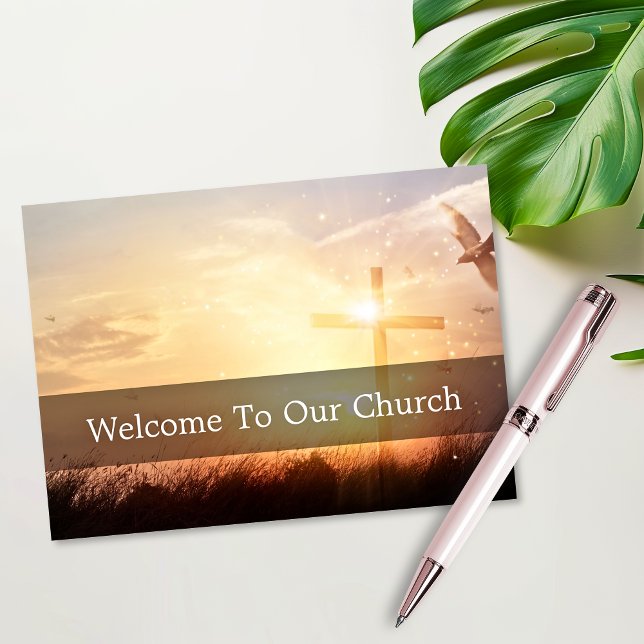 Tarjeta Welcome To Our Church Visitors Cross Sunrise (Welcome To Our Church Visitors Cross Sunrise Visitors Card)