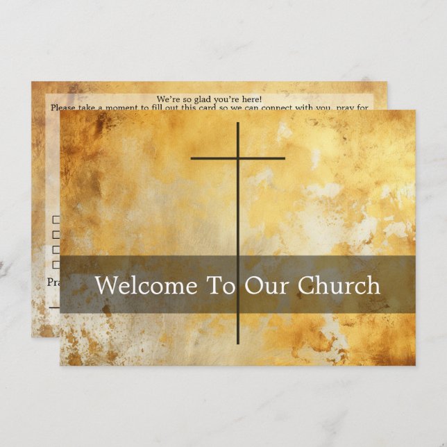Tarjeta Welcome To Our Church Visitors Gold Cross (Anverso / Reverso)