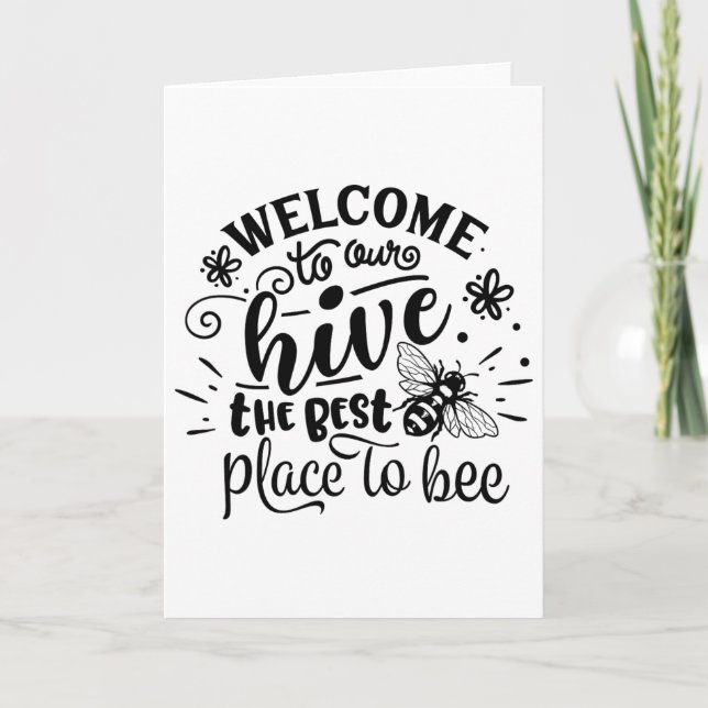 Tarjeta Welcome To Our Hive Funny Bee Spring Summer Easter (Anverso)