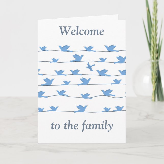 Tarjeta Welcome to the family, silhouette of birds on wire (Anverso)