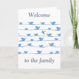 Tarjeta Welcome to the family, silhouette of birds on wire