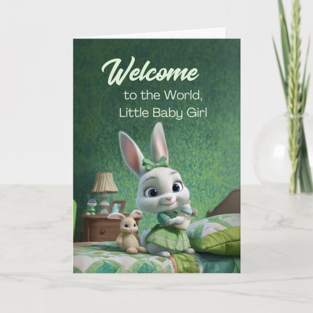 Tarjeta Welcome to the World Baby Girl Cute Bunny Nursery (Anverso)