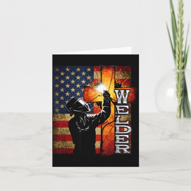Tarjeta Welder American Flag Welding Faith Cross Christian (Anverso)
