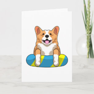 Tarjeta Welsh Corgi en natación con tabla de natación