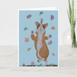 Tarjeta  Welsh Corgi y Mariposas Feliz Día del Padre