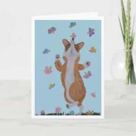 Tarjeta  Welsh Corgi y Mariposas Feliz Pascua 
