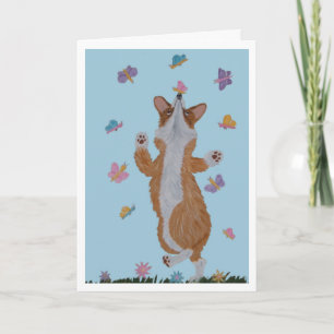 Tarjeta Welsh Corgi y Mariposas Feliz Pascua