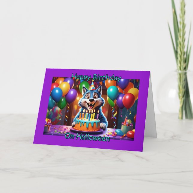 Tarjeta Werewolf hace feliz cumpleaños en Halloween (Anverso)