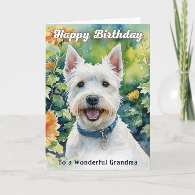 Tarjeta West Highland Terrier Watercolor Abuela Cumpleaños (Anverso)