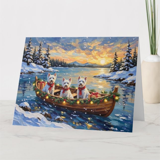 Tarjeta West Highland White Terrier Christmas Boat Holiday (Anverso)